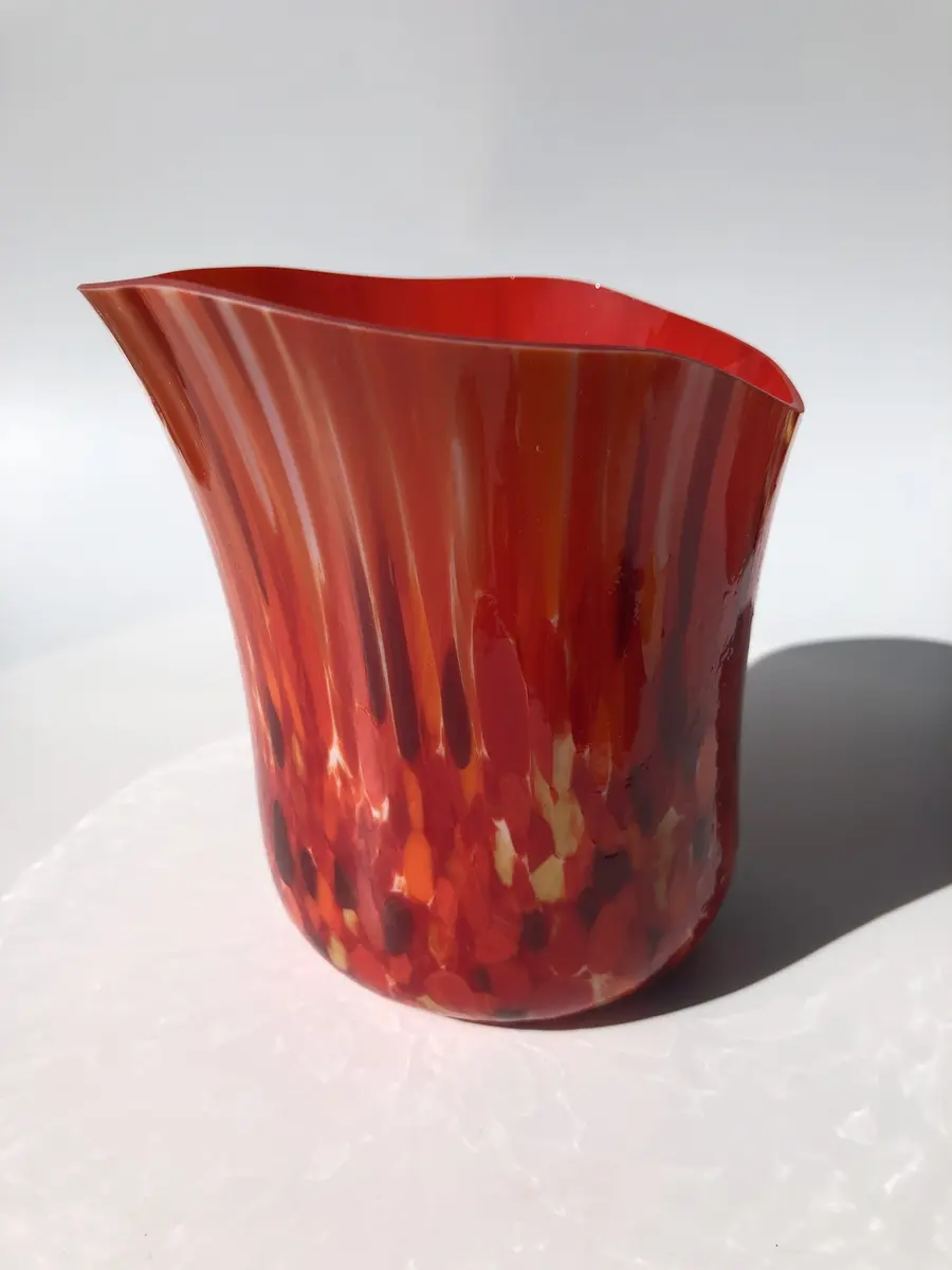 Large red drop out vase. Approx 8cm diameter at the base by 13cm high. £60.00