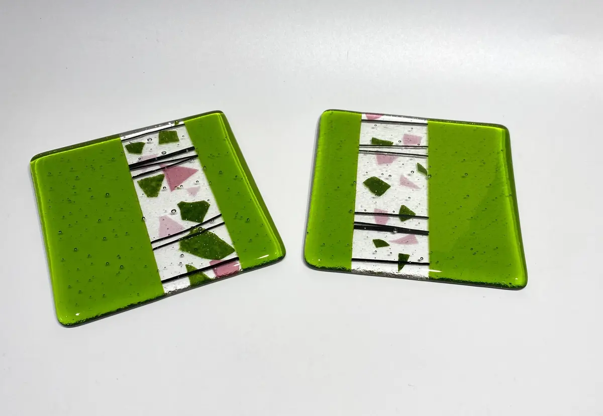 Spring green and pink coasters. 10cm x 10cm £15.00 each.