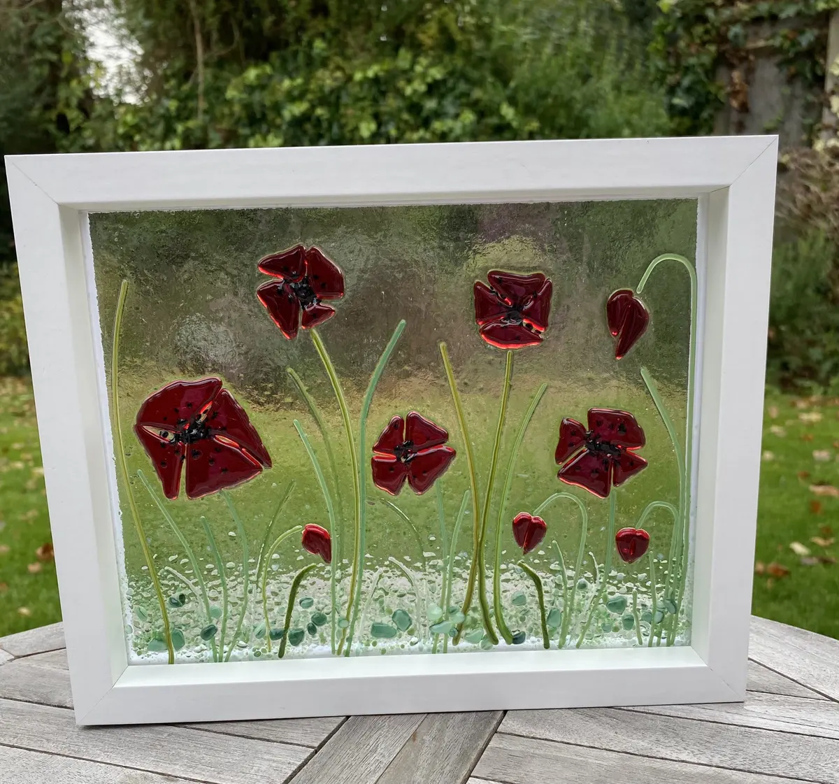 Poppies in a floating frame. Approx 18cm x 24cm £50.00.