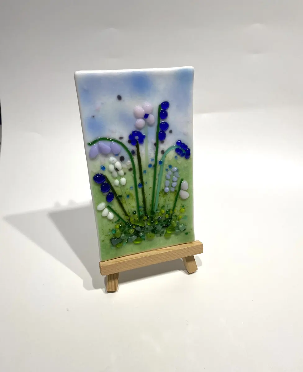 Mini easel pictures - blue flowers. Approx 7.5cm x 12.5cm. £25.00.