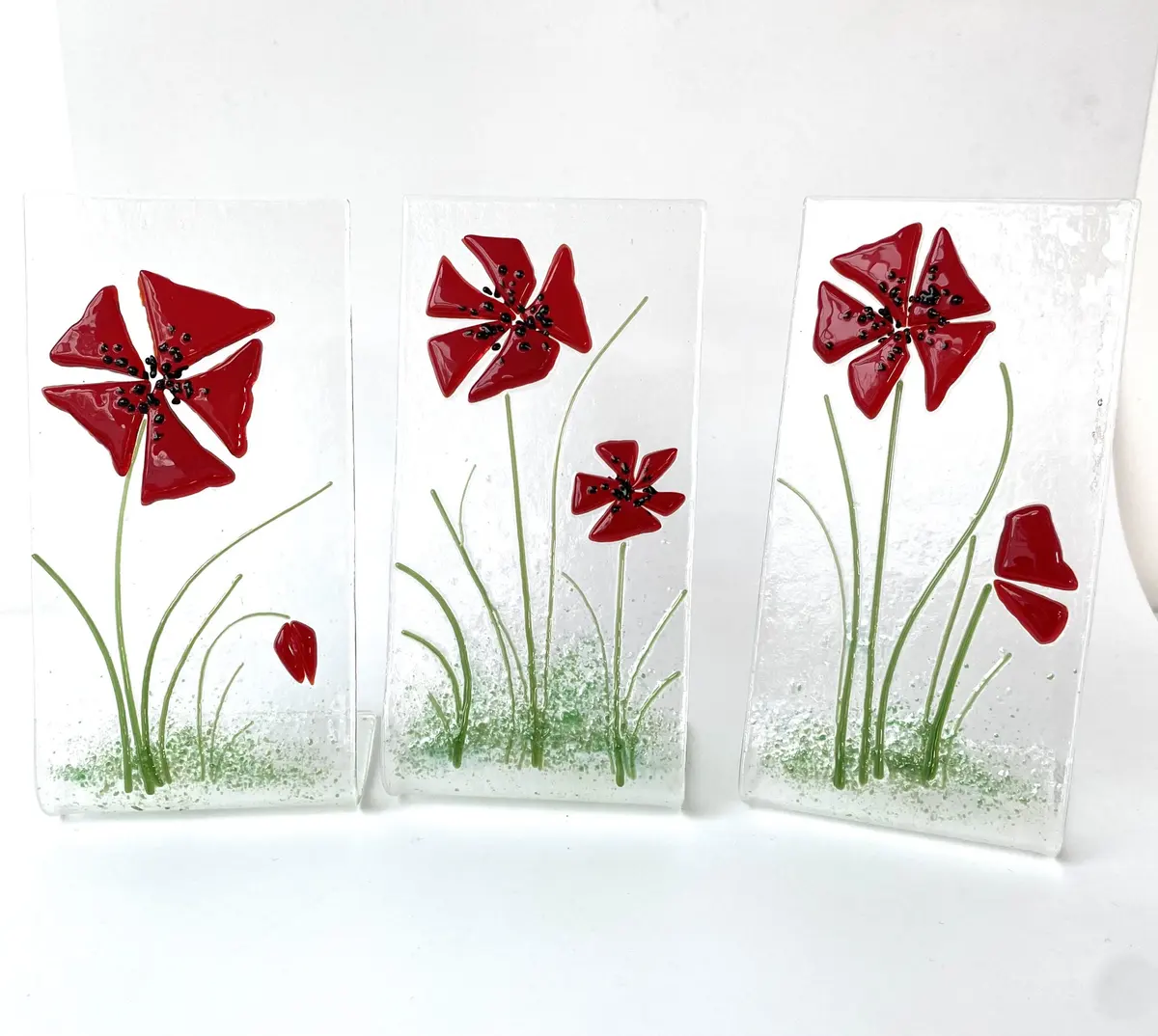 Stand Up Flower Pictures. These pictures have their own glass base and are freestanding. They come in large (approx 16cm x 8cm with a 5cm base) £35.00 and medium (approx 12cm x 8cm with a 5cm base) £28.00. The options are Mascari, Daffodils,Snowdrops and Poppies.