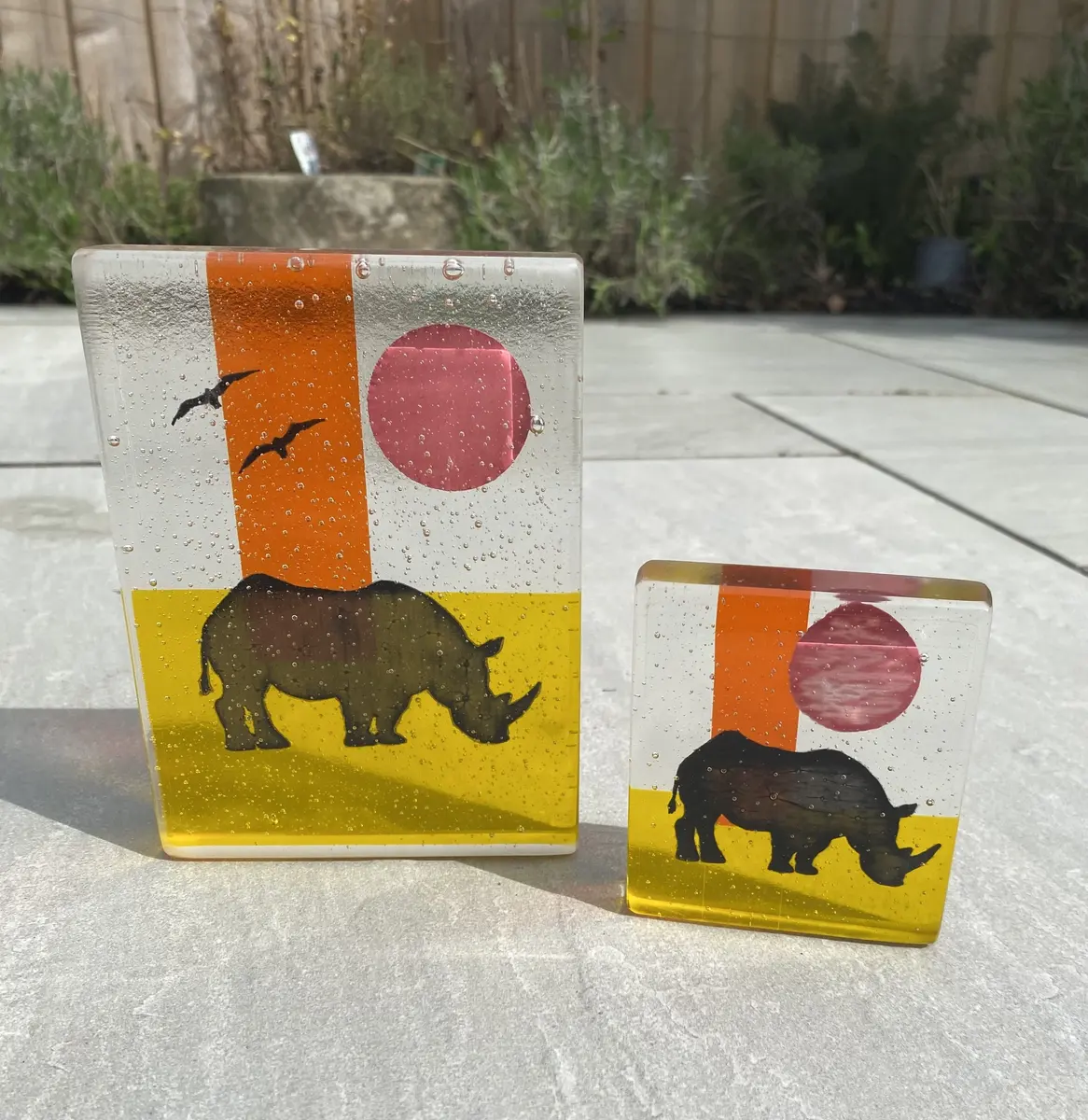 Part of my Out of Africa Series, Rhinos the big one is approx 11 x 15 x 3cm £300.00. The smaller one is is approx 9 x 8 x 2.5cm £80.00.